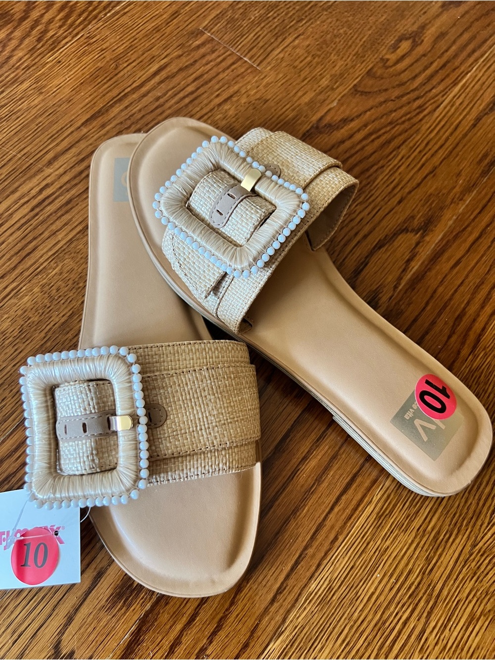 DV by Dolce Vita Beige / Cream Faux Pearl Buckle Sandals